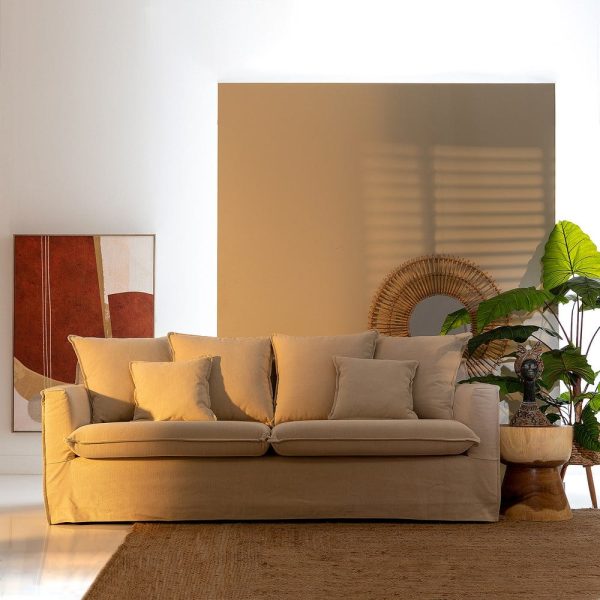Sofá 4 plazas beige tejido salón 220 x 96 x 93 cm