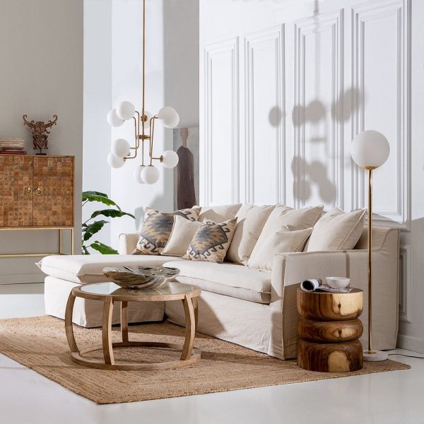 Sofá chaise longue beige tejido salón 253 x 160 x 93 cm