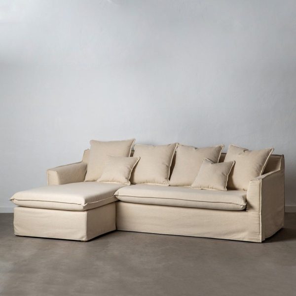 Sofá chaise longue beige tejido salón 253 x 160 x 93 cm