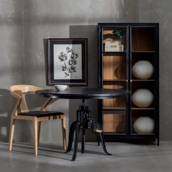 Mesa comedor negro madera-hierro salón 110 x 110 x 78 cm