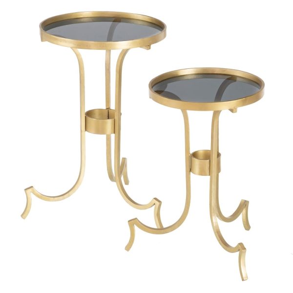 S/2 mesa auxiliar oro metal-cristal 38,50 x 38,50 x 61 cm