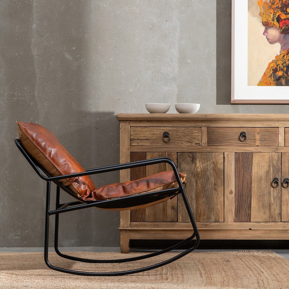 Mecedora marrón madera de caucho salón 60 x 83 x 72 cm - Muebles Orencio -  Ixia