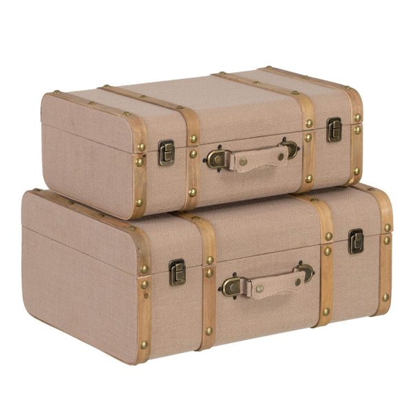 S/2 maletas taupe dm-tejido decoración 48 x 36 x 20,50 cm