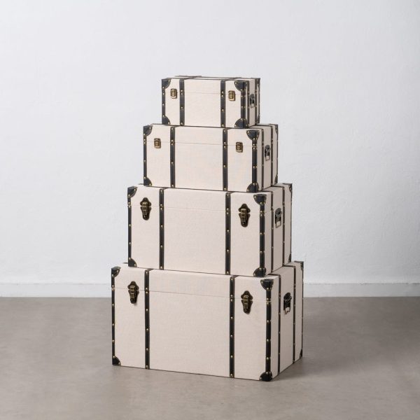 S/4 baúles crema-marrón dm-tejido 68 x 43 x 41 cm