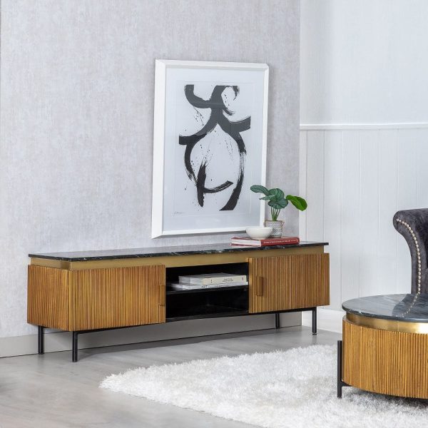 Mueble tv marrón-negro mármol/madera 170 x 40 x 51,50 cm