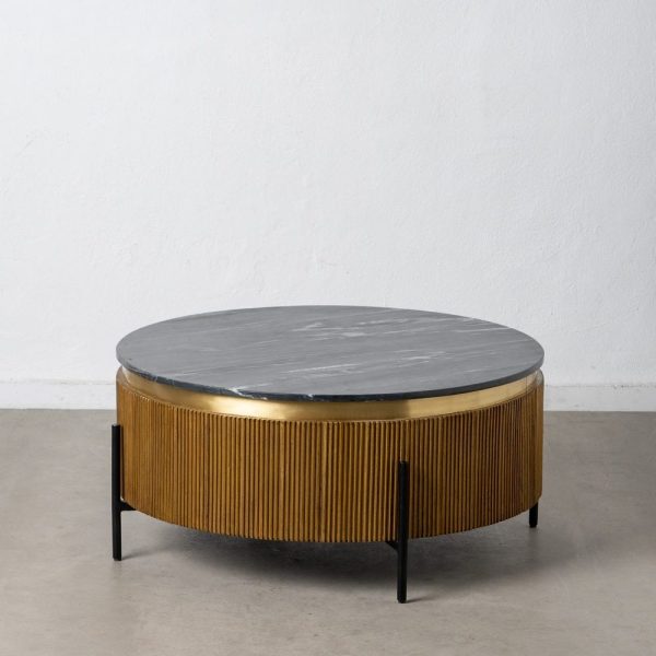 Mesa centro marrón-negro mármol/madera 90 x 90 x 43 cm