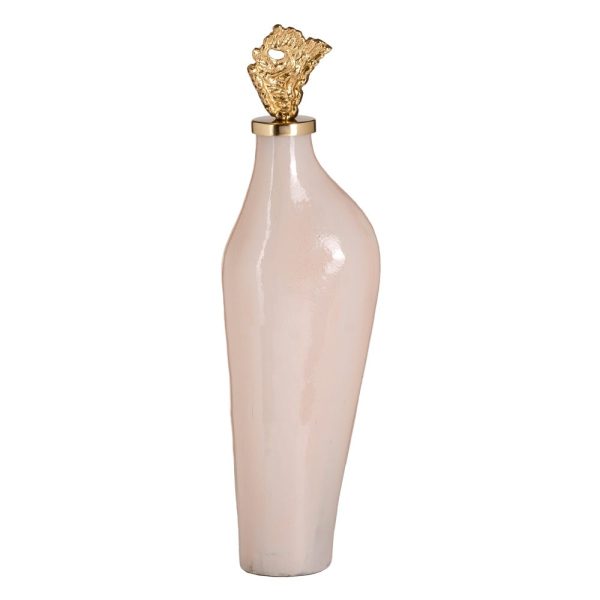 Botella decorativa crema-oro cristal 13 x 10 x 47 cm