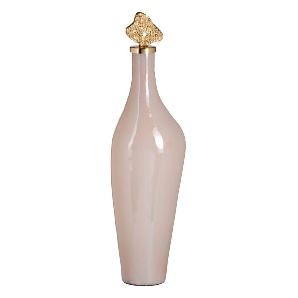 Botella decorativa crema-oro cristal 15 x 12 x 56 cm