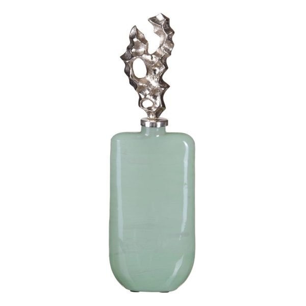 Botella decorativa verde-plata cristal 16 x 9 x 54 cm