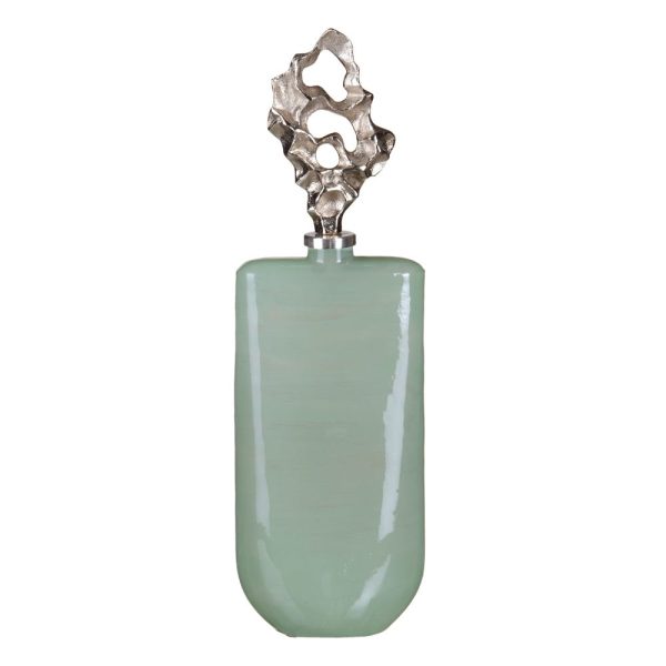 Botella decorativa verde-plata cristal 19 x 13 x 62 cm