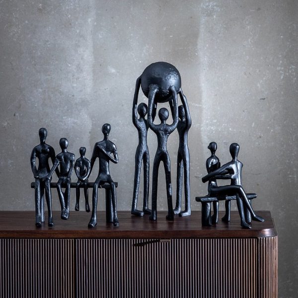 Figura familia negro aluminio decoración 20 x 11 x 24 cm