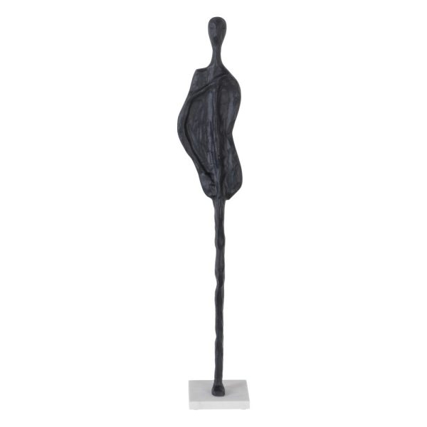 Figura negro aluminio/mármol decoración 13 x 13 x 82 cm
