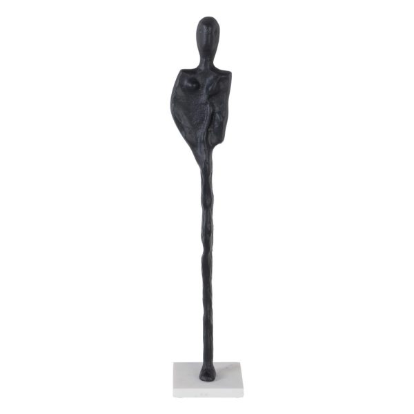 Figura negro aluminio/mármol decoración 13 x 13 x 68 cm