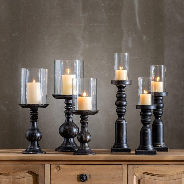 Portavelas negro cristal-madera 20 x 20 x 53 cm