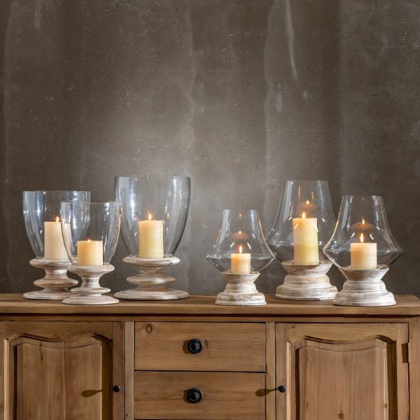 Portavelas blanco rozado cristal-madera 33 x 33 x 43 cm