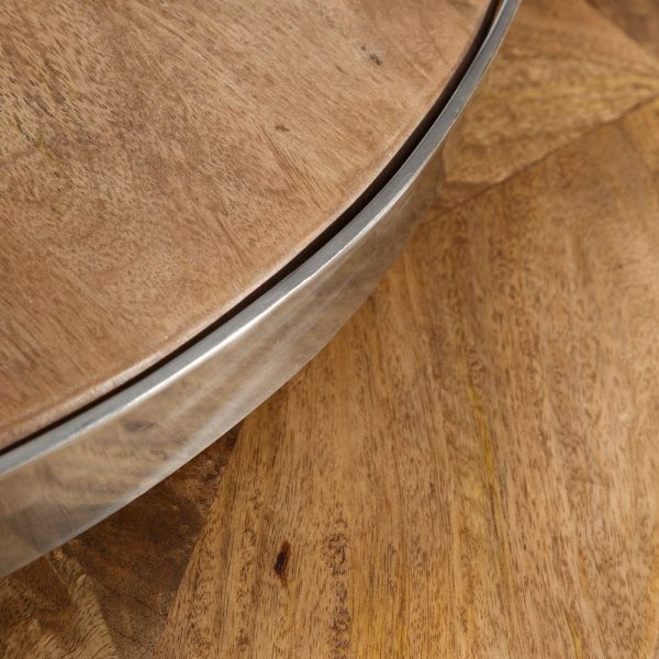 S/2 mesa centro natural madera / acero 100 x 100 x 45 cm