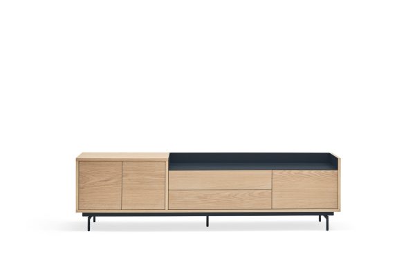 Mueble tv valley 3p2c roble band/pies azul oscu