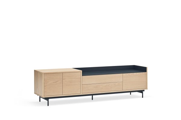 Mueble tv valley 3p2c roble band/pies azul oscu