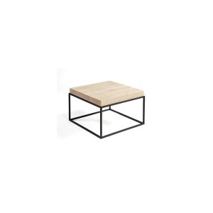 Mesa auxiliar cuadrada de estilo industrial roble blanqueado y metal Mesa auxiliar cuadrada de estilo industrial roble blanqueado y metal