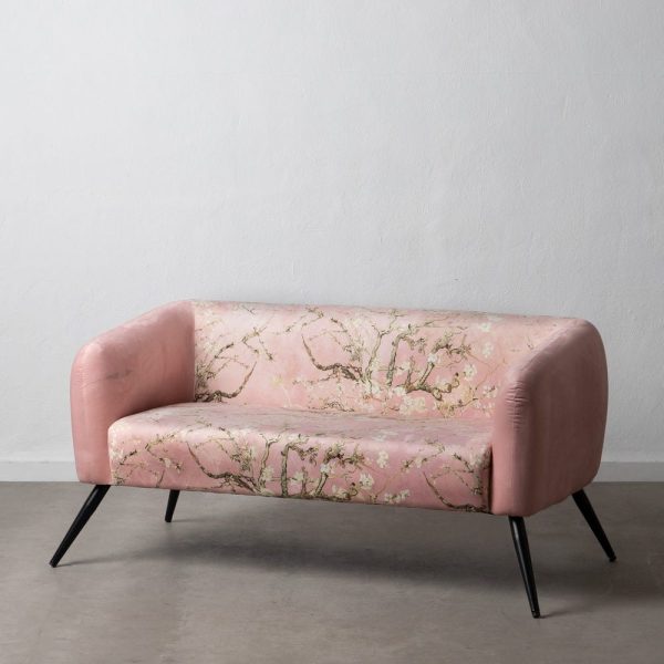 Sofá estampado rosa terciopelo salón 140 x 71 x 71 cm
