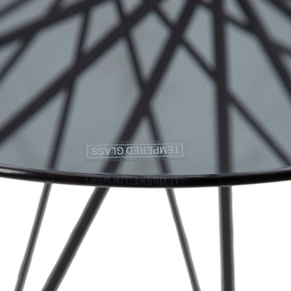 Mesa centro negro acero-cristal salón 70 x 70 x 40 cm
