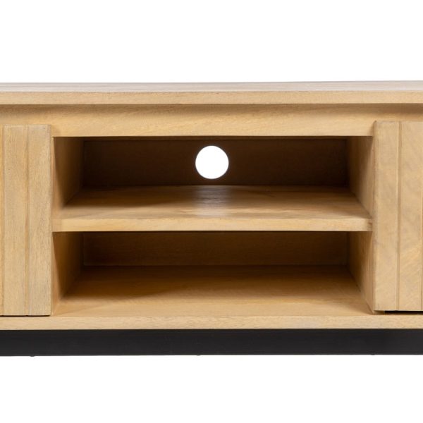 Mueble tv natural-negro madera-hierro 140 x 40 x 48 cm