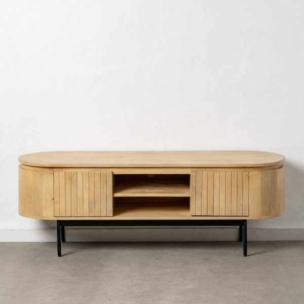 Mueble tv natural-negro madera-hierro 140 x 40 x 48 cm