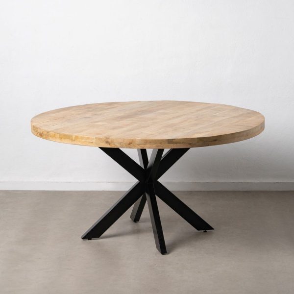 Mesa comedor natural-negro madera-hierro 150 x 150 x 77 cm