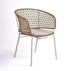 Silla apilable para exterior de cuerda color topo y metal piedra