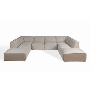 Sofá de lino beige modular de líneas rectas Sofá de lino beige modular de líneas rectas