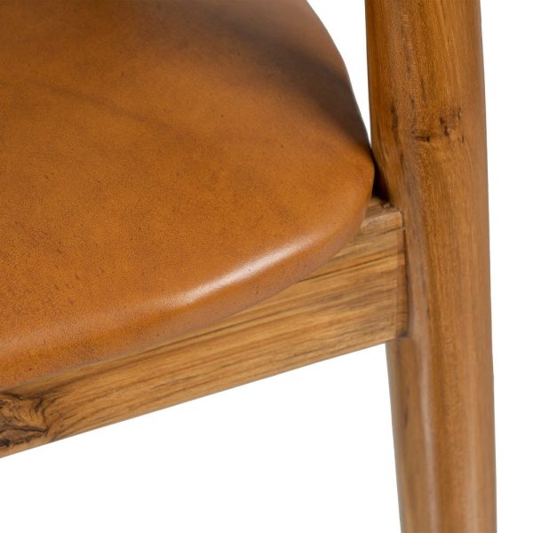 Silla natural-marrón madera teca-piel 58 x 53,50 x 75,50 cm