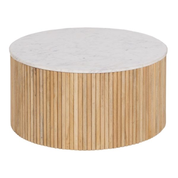 Mesa centro natural-blanco mármol/madera 80 x 80 x 40 cm