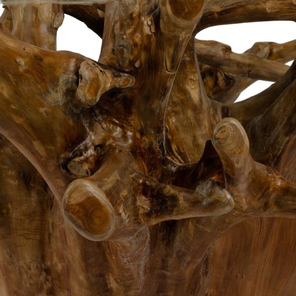 Mesa comedor natural madera / cristal 140 x 140 x 75 cm