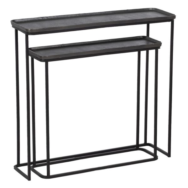 S/2 consola gris-negro metal entrada 84 x 26 x 78 cm