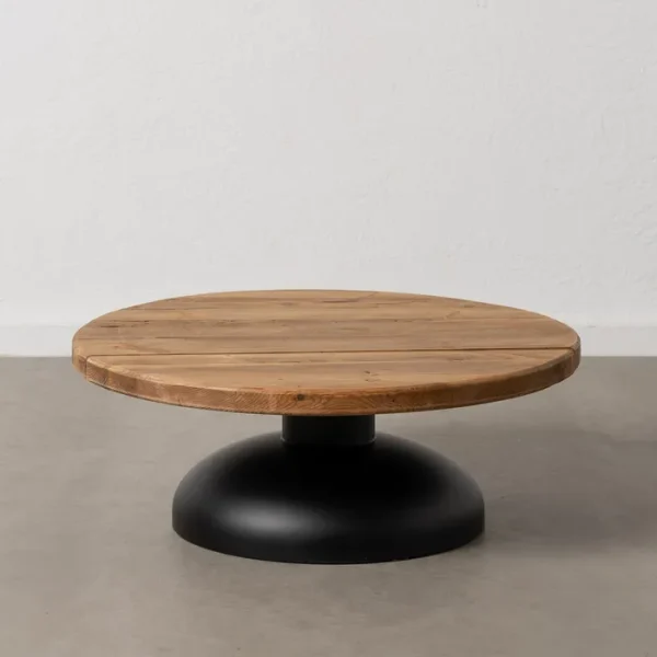 Mesa centro natural-negro madera-hierro 90 x 90 x 35 cm