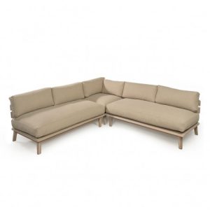 Sofá modular para exterior teca blanqueada y tapizado marfil Sofá modular para exterior teca blanqueada y tapizado marfil