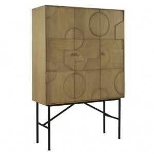 Armario madera natural 3 puertas con relieve y base metal Armario madera natural 3 puertas con relieve y base metal
