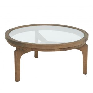 Mesa de centro redonda madera roble natural y cristal – 80 Mesa de centro redonda madera roble natural y cristal – 80