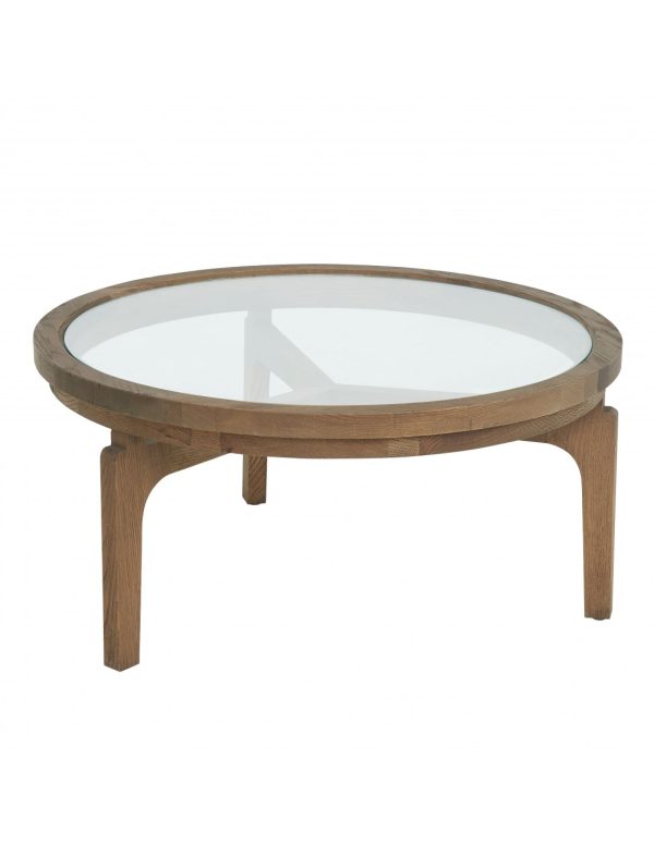 Mesa de centro redonda madera roble natural y cristal – 80