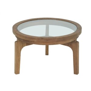 Mesa de centro redonda madera roble natural y cristal – 60 Mesa de centro redonda madera roble natural y cristal – 60
