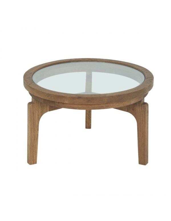 Mesa de centro redonda madera roble natural y cristal – 60