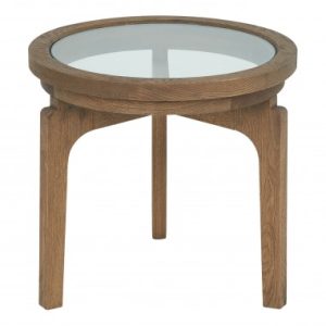 Mesa de centro redonda madera roble natural y cristal – 50 Mesa de centro redonda madera roble natural y cristal – 50