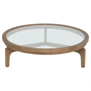 Mesa de centro redonda madera roble natural y cristal – 100 Mesa de centro redonda madera roble natural y cristal – 100