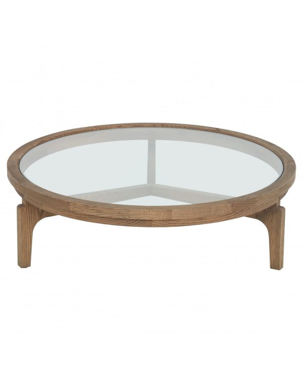 Mesa de centro redonda madera roble natural y cristal – 100