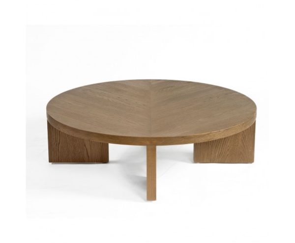 Mesa de centro redonda de madera tono natural
