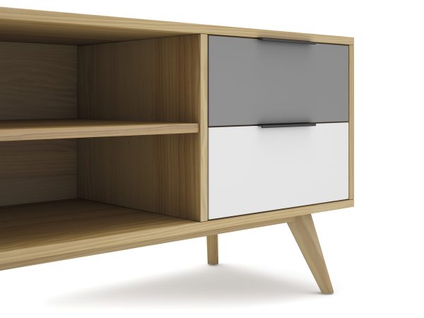 Mueble tv elfa 2p2c2h roble/gris claro/blanco