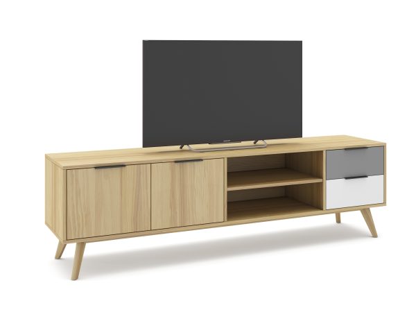 Mueble tv elfa 2p2c2h roble/gris claro/blanco