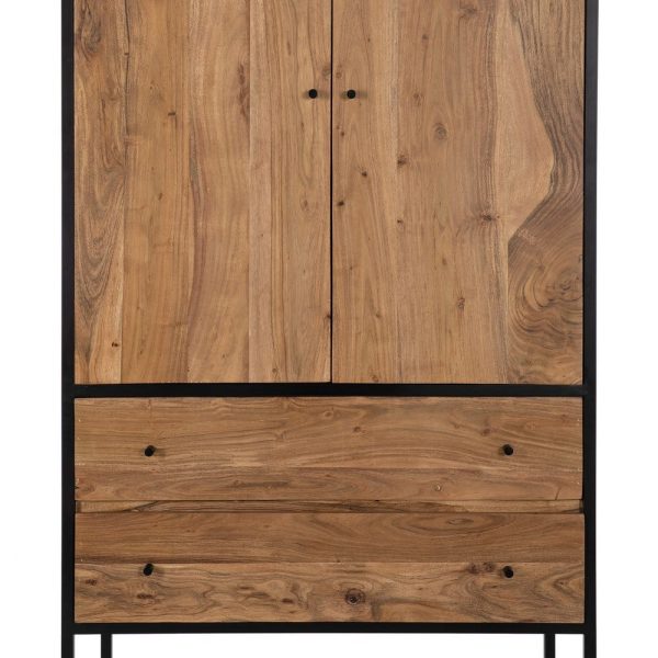 Armario natural madera-metal salón 90 x 45 x 190 cm