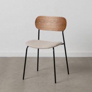 Silla Marrón-Crema Tejido-Metal Salón 49 X 53 X 80 Cm