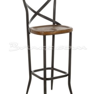 Taburete quebec hierro y pino antiguo